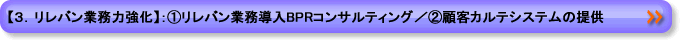 【３．リレバン業務力強化】：①リレバン業務導入BPRコンサルティング／②顧客カルテシステムの提供